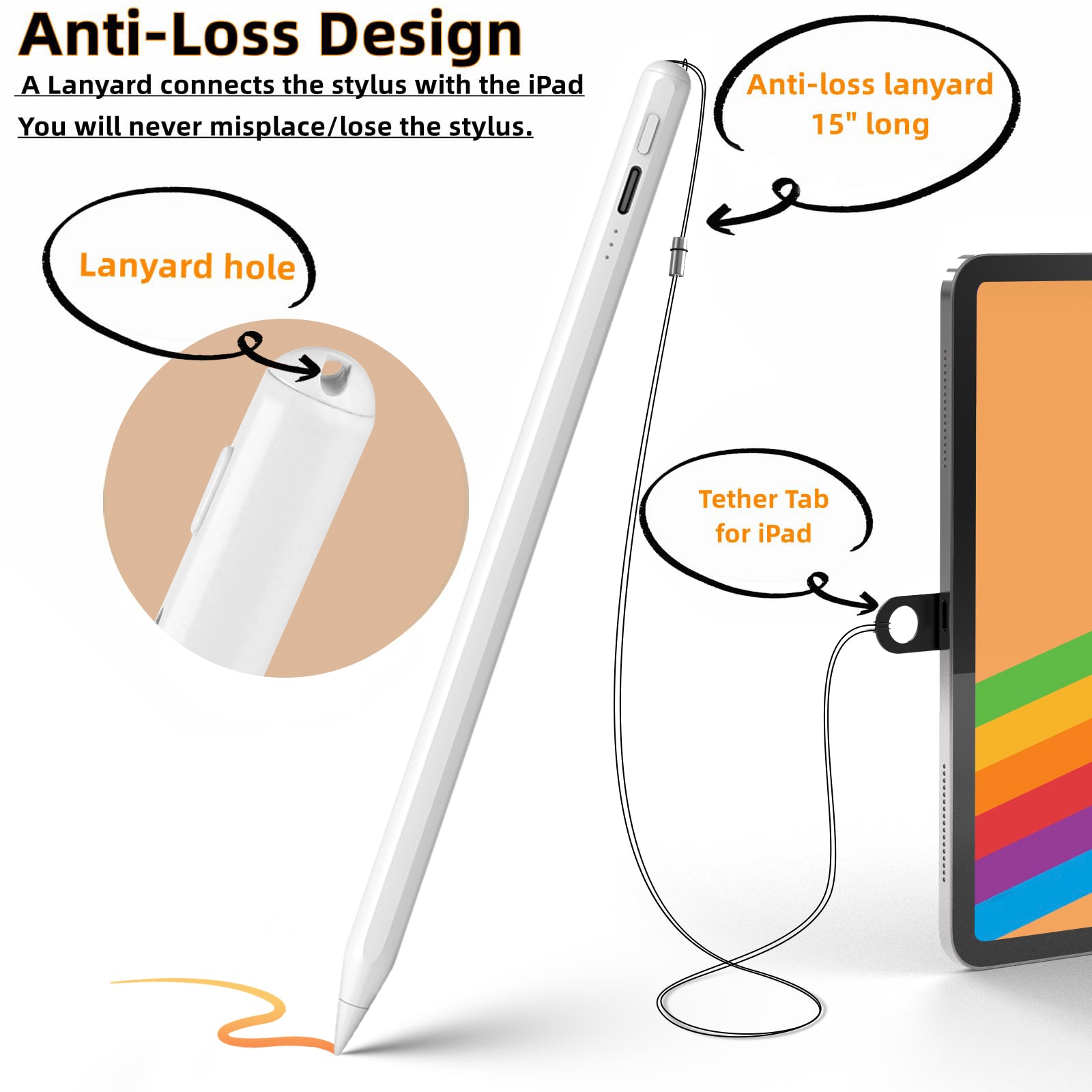 MEKO 3th Stylus Pen for iPad with Anti-Loss Lanyards