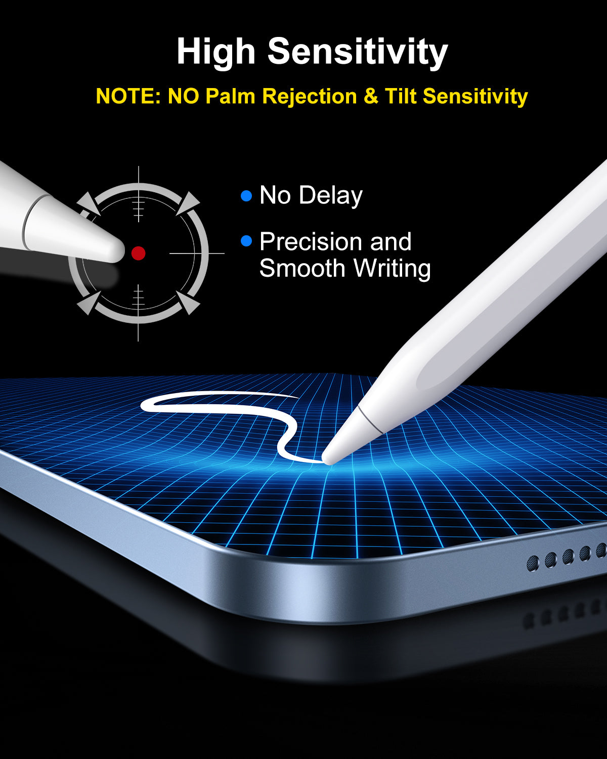 MEKO Digital Display Active Stylus Pen – Universal Touchscreen Pencil with 3 Replacement Tips, Charging Cable & Dust Plug