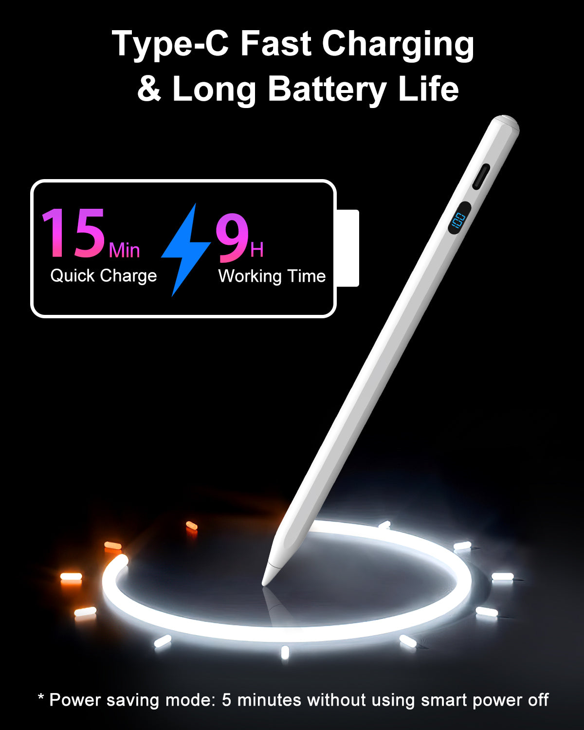 MEKO Digital Display Active Stylus Pen – Universal Touchscreen Pencil with 3 Replacement Tips, Charging Cable & Dust Plug
