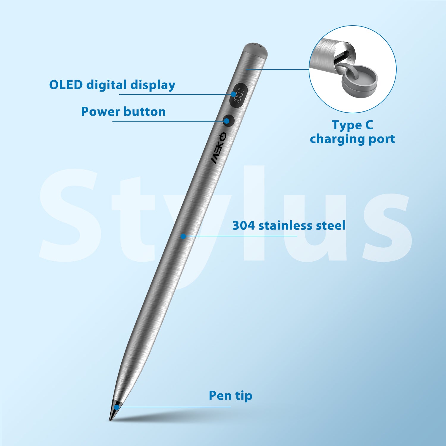 Stainless Steel Active Stylus with Portable Emergency Power Bank