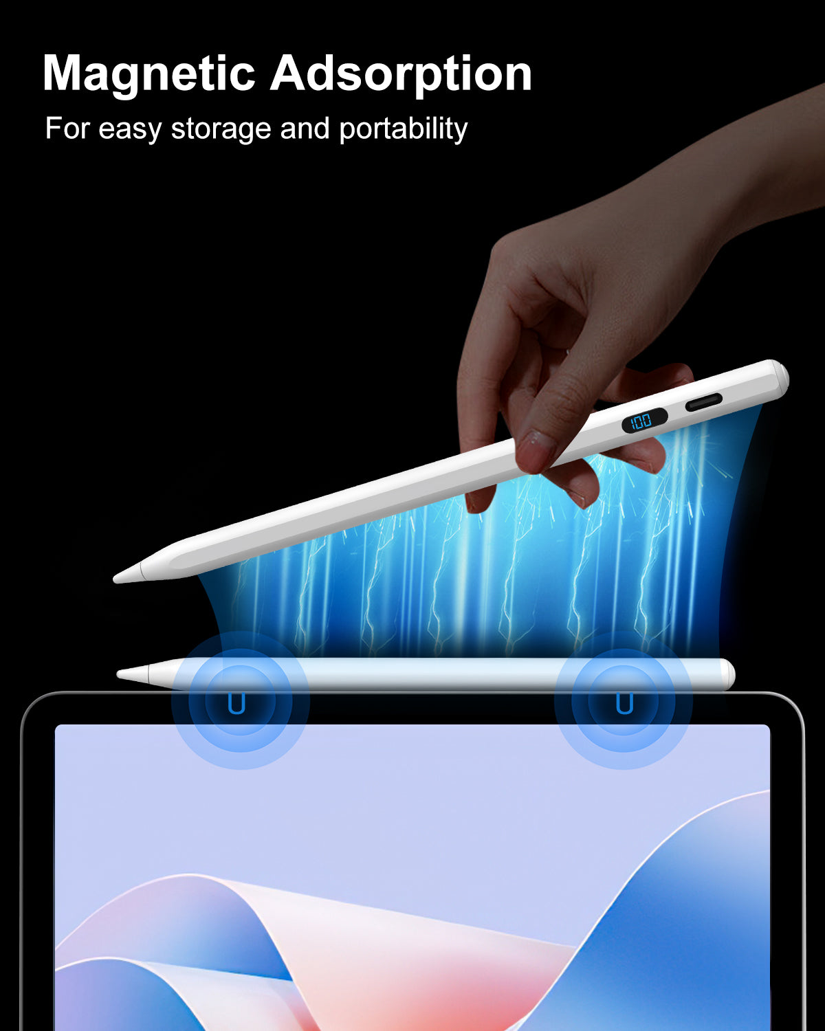 MEKO Digital Display Active Stylus Pen – Universal Touchscreen Pencil with 3 Replacement Tips, Charging Cable & Dust Plug
