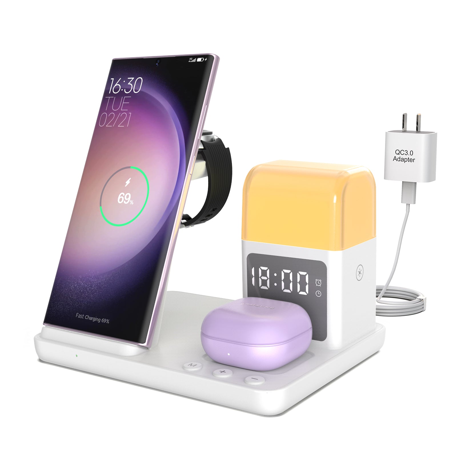 👍Three-in-one wireless charging clock model
