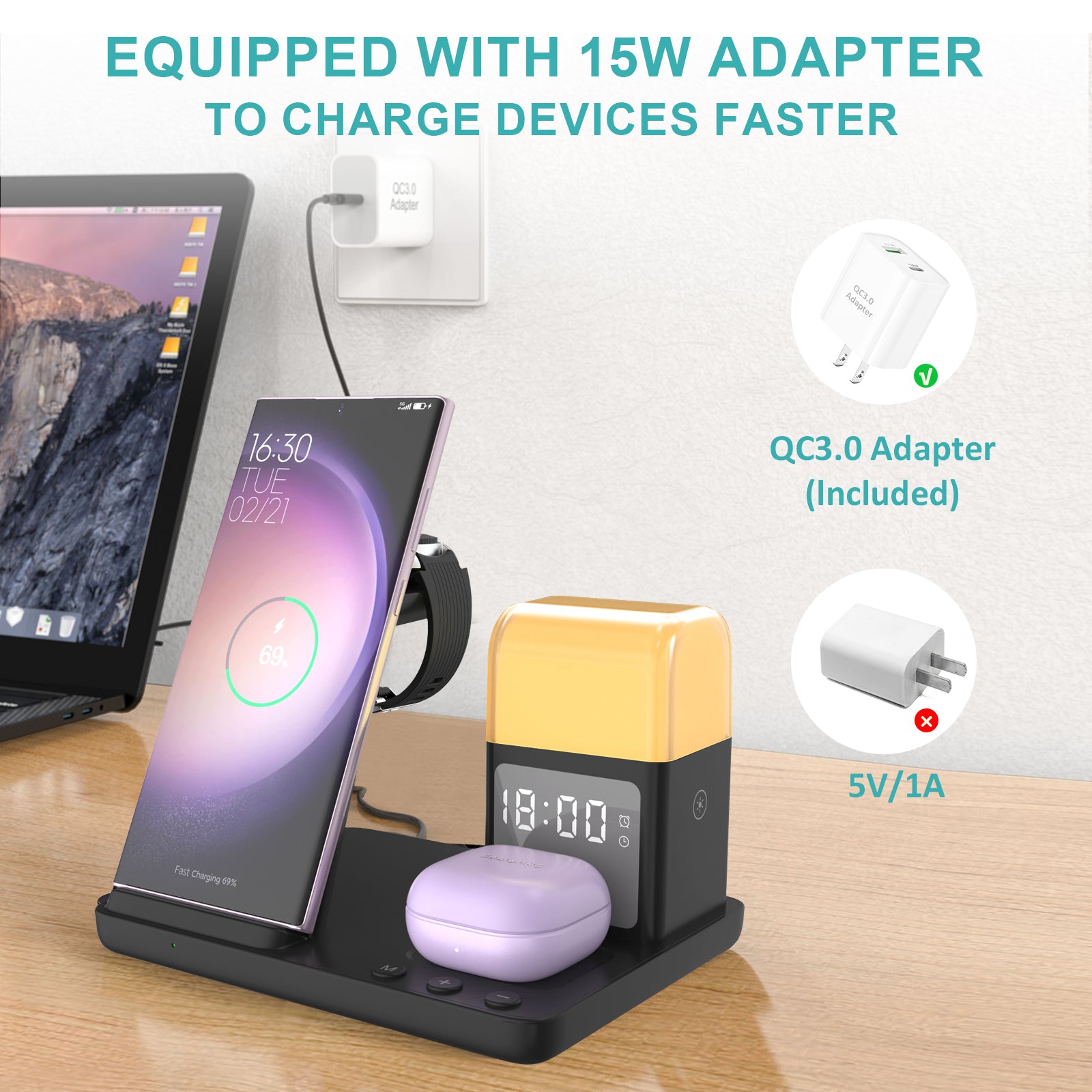 👍Three-in-one wireless charging clock model
