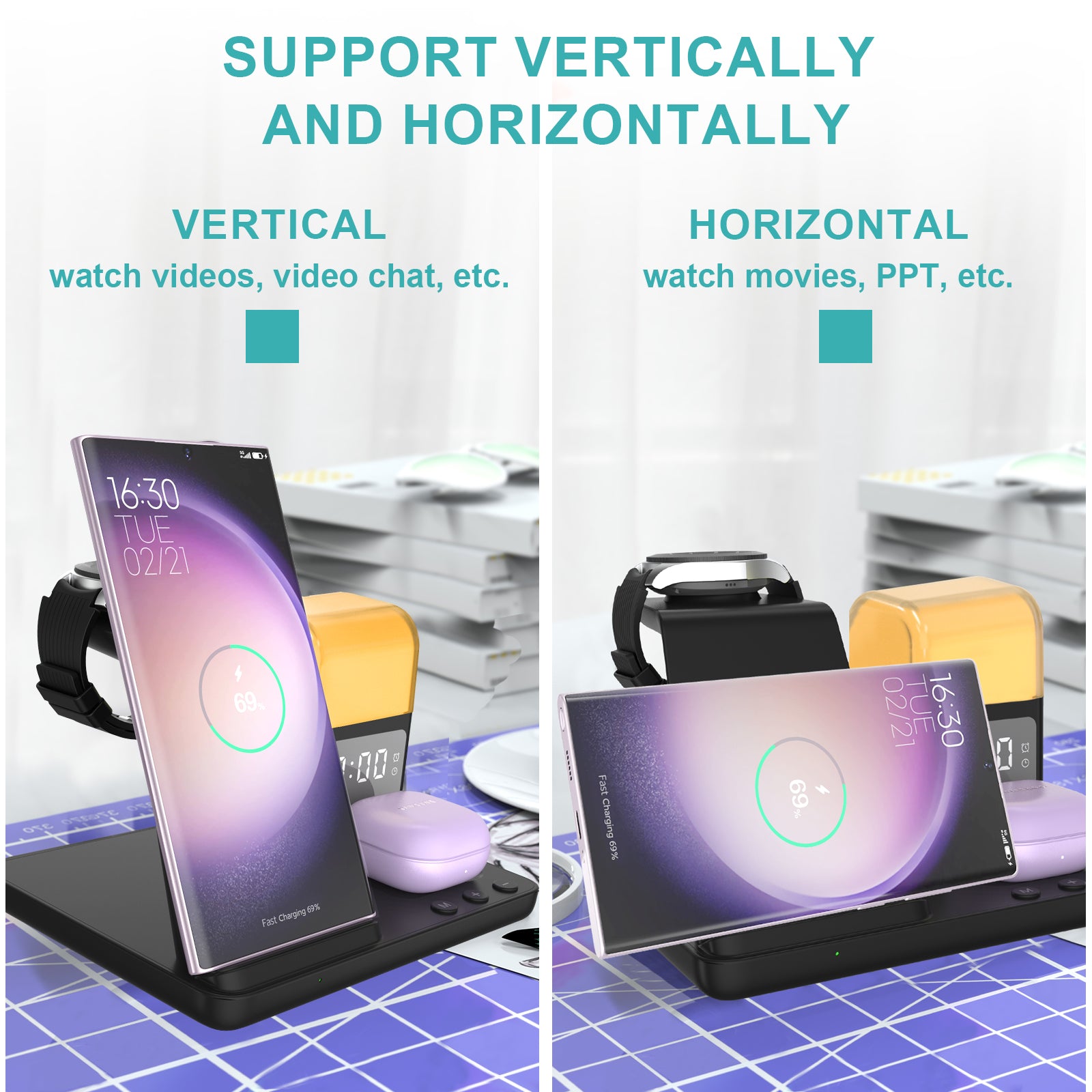 👍Three-in-one wireless charging clock model