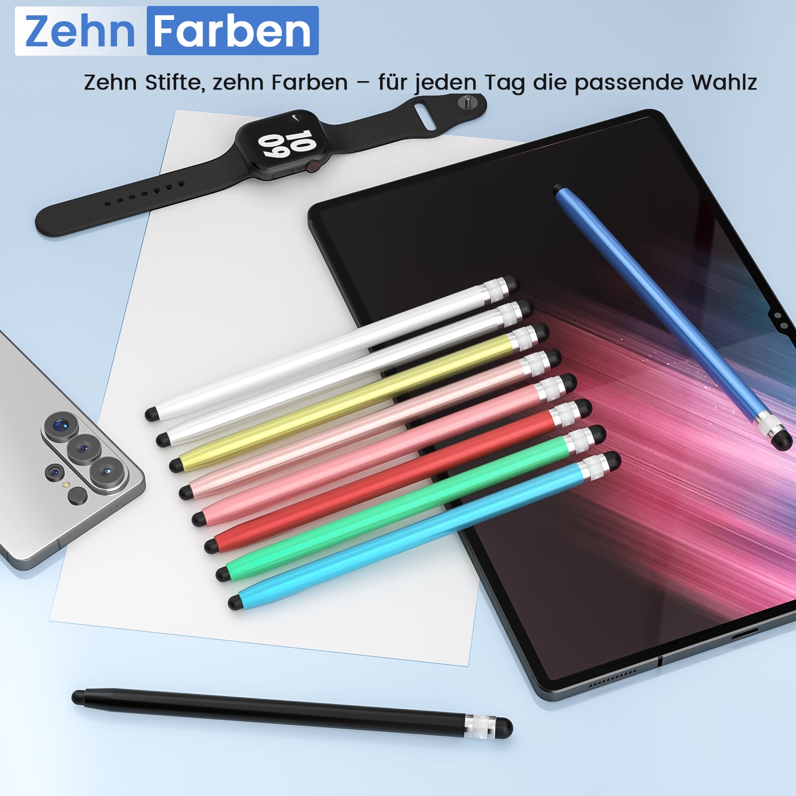 MEKO 2-in-1 Silicone Stylus Pen Set – 10 Pack with 20 Soft Silicone Tips, Universal Touch Screen Pen