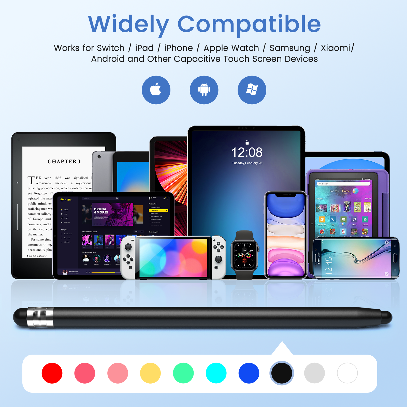 MEKO 2-in-1 Silicone Stylus Pen Set – 10 Pack with 20 Soft Silicone Tips, Universal Touch Screen Pen