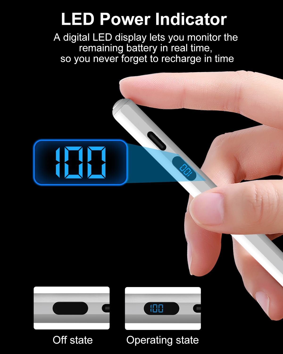 MEKO Digital Display Active Stylus Pen – Universal Touchscreen Pencil with 3 Replacement Tips, Charging Cable & Dust Plug
