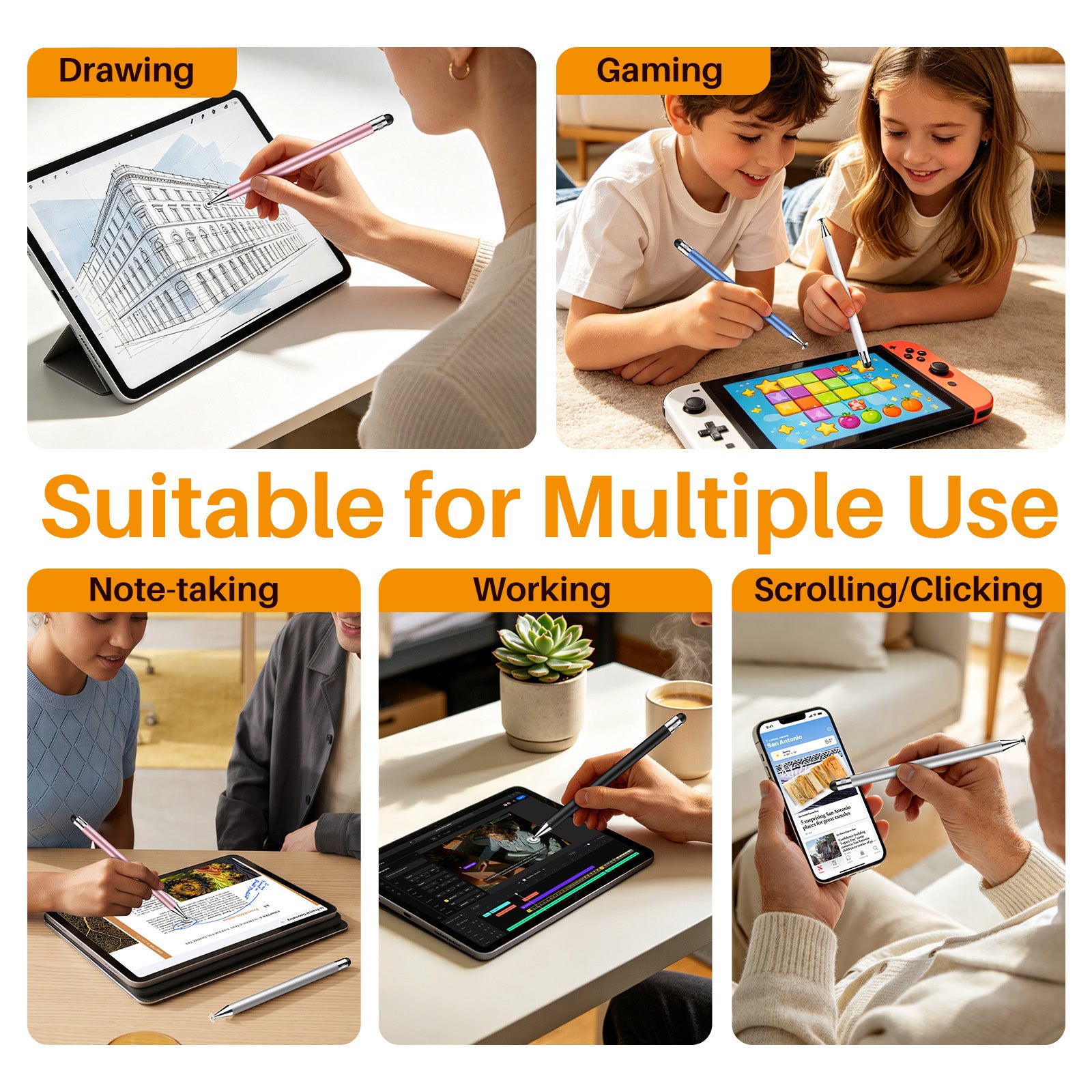 MEKO 5 Pack 2-in-1 Silicone Suction Cup Stylus Pens
